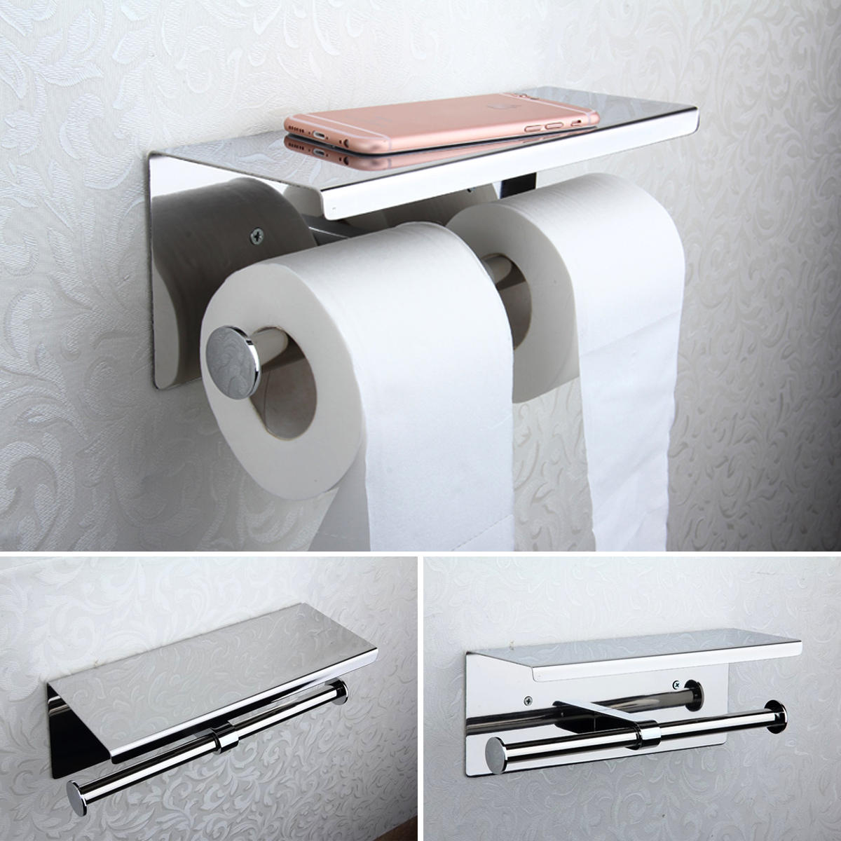 RVS wc-papier dubbele rolhouder badkamer muurbevestiging papier plank houder huis