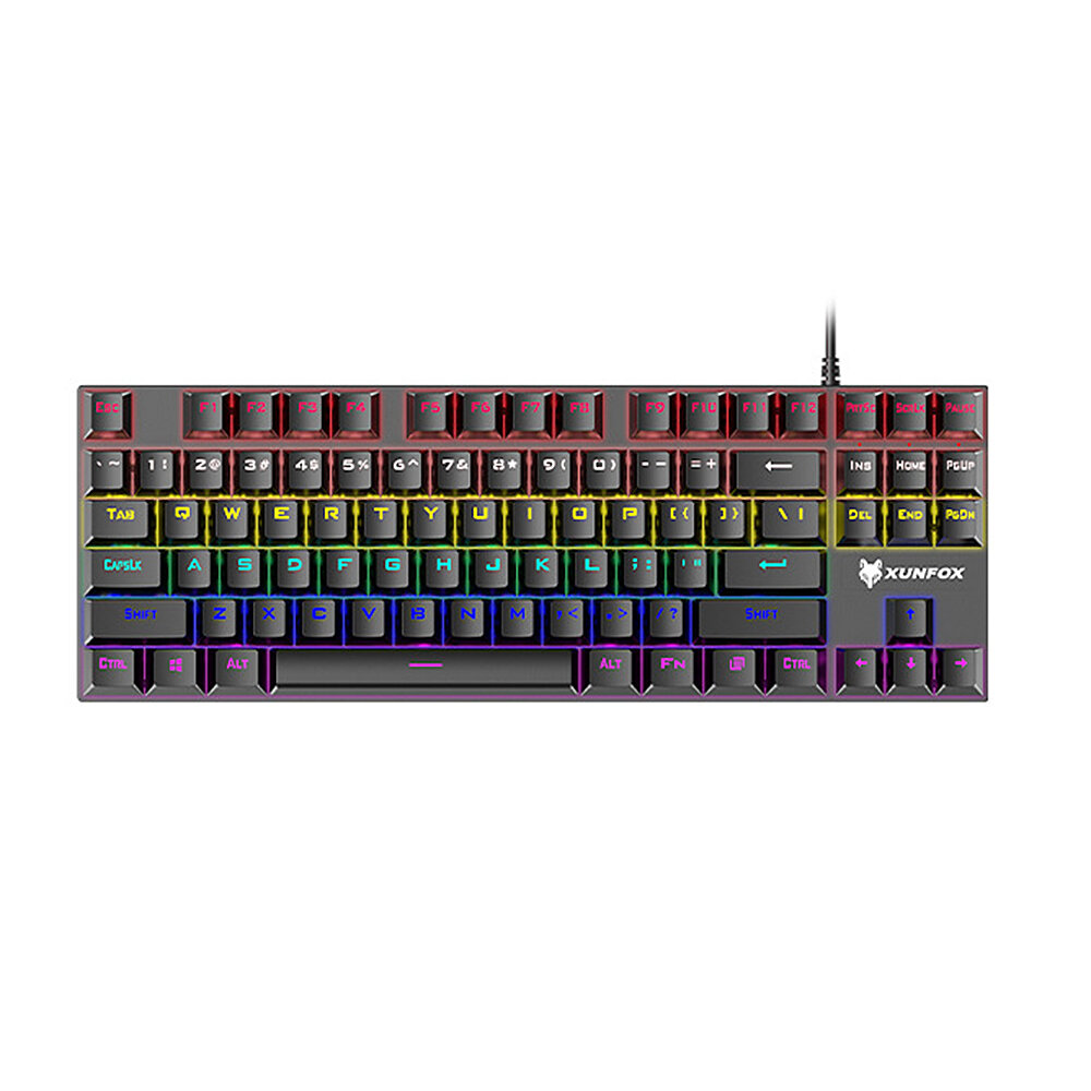 XUNSVFOX K80 Mechanical Keyboard 87 Keys Mixed-Color Keycaps Blue Switch USB Wired Rainbow Light 80%