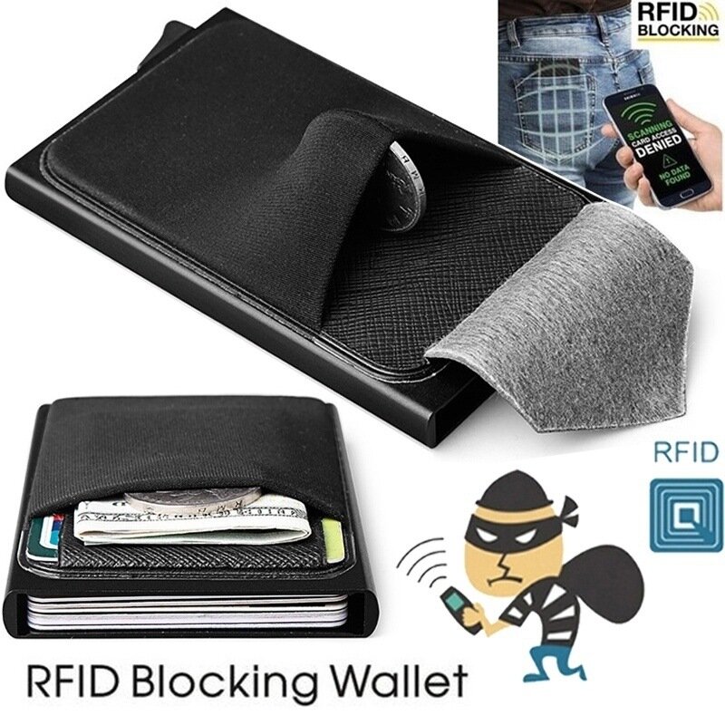 Bakeey Slim RFID Blokkerende creditcardhouder Metalen portemonnee Heren geldcliphouder
