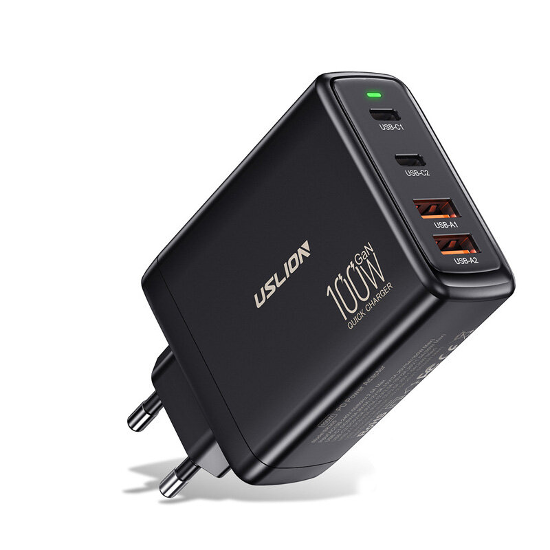 

[GaN Tech] USLION 100W 4-Port USB PD Charger 2USB-A+2USB-C QC3.0 PD3.0 SCP FCP PPS Fast Charging Wall Charger Adapter EU