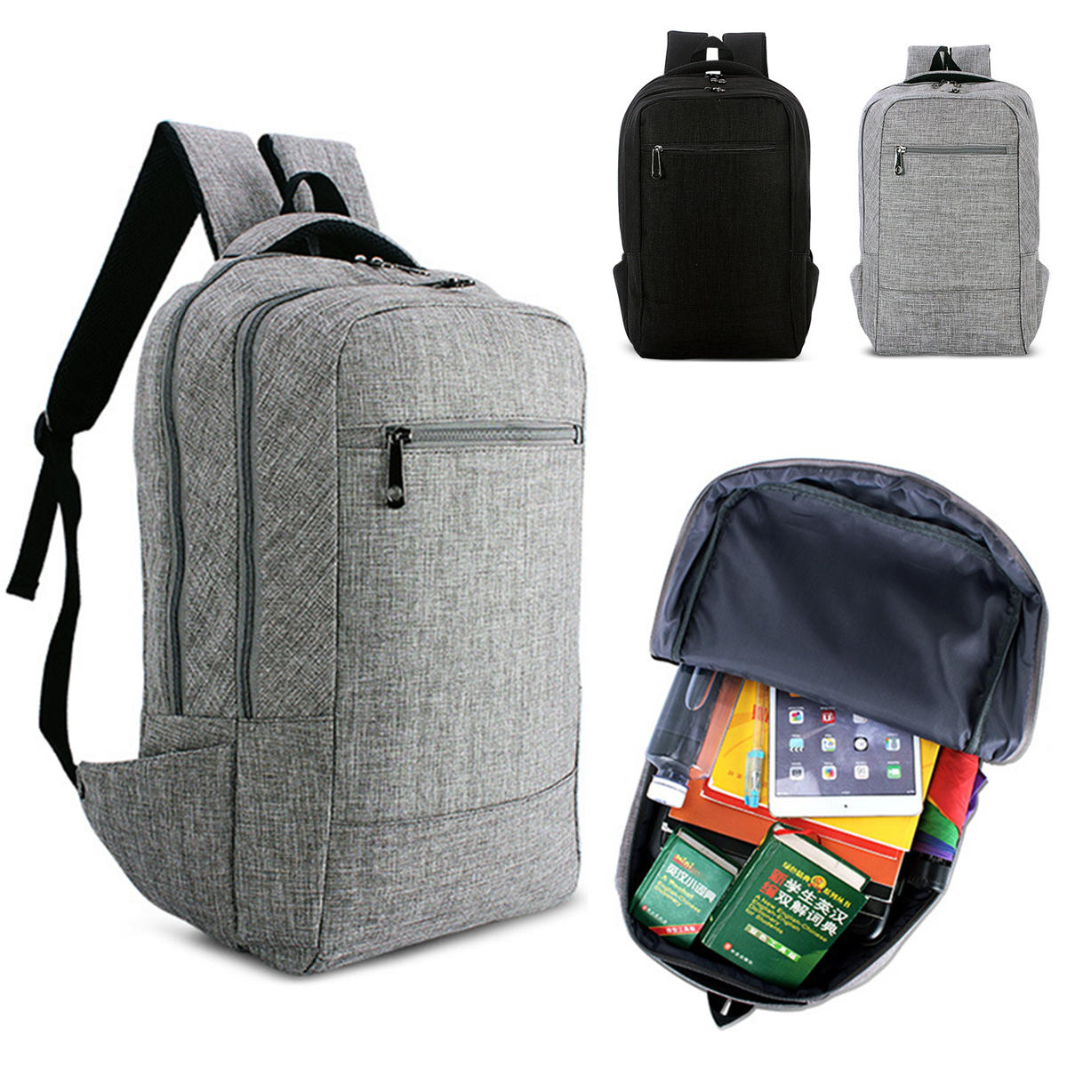 IPRee® Mochila de lona para laptop de 15,6 polegadas para homens, mochila escolar de negócios para viagens de ombro