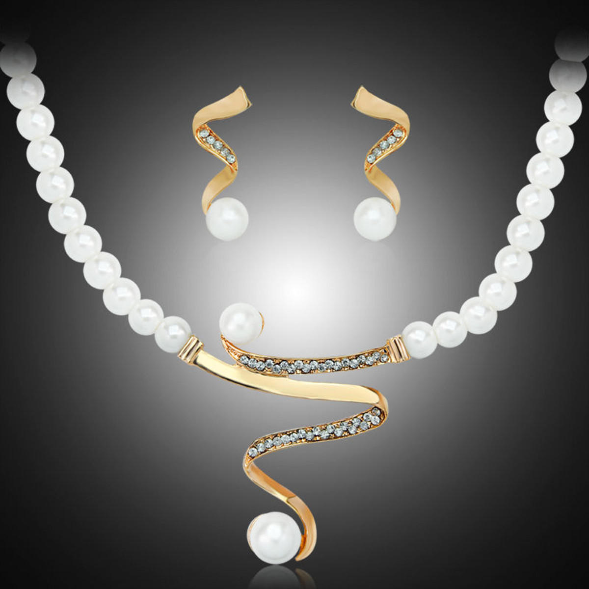 Elegant Pearl Rhinestone Jewelry Set 1 Pair Earrings 1 Pcs Necklace Women...