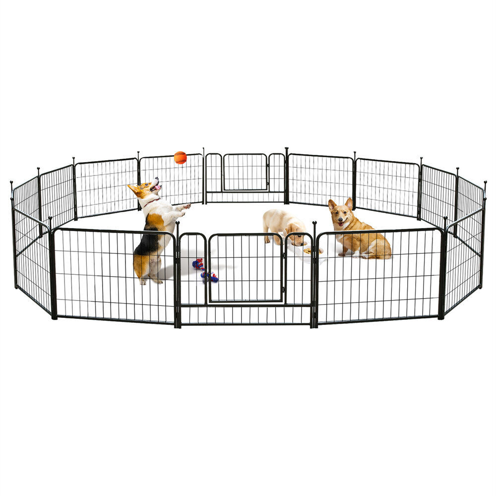 TOOCAPRO hondenpen 16 panelen 24-inch hoge RV hondenbox buiten / binnen, hondenhek Oefening huisdier pen voor honden met metalen bescherm ontwerpstokken, opvouwbare huisdierenbarrière met deur