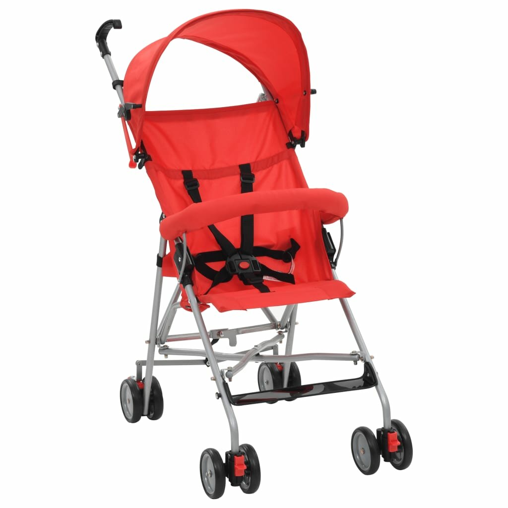 [EU Direct] vidaXL 10147 Folding Red Steel Luxury Baby Stroller Cart Portable Pushchair Infant Carrier Foldable Carriage
