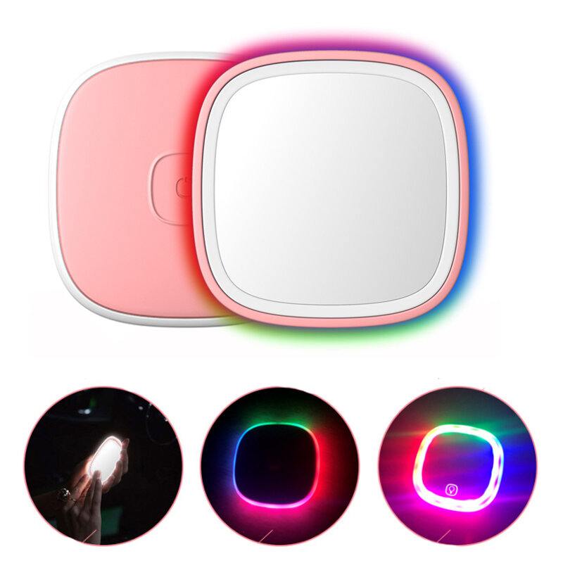 Mini luz de preenchimento de viagem Maquiagem Espelhos 3 modos Colorful Banco de potência portátil de carregamento USB de espelho portátil