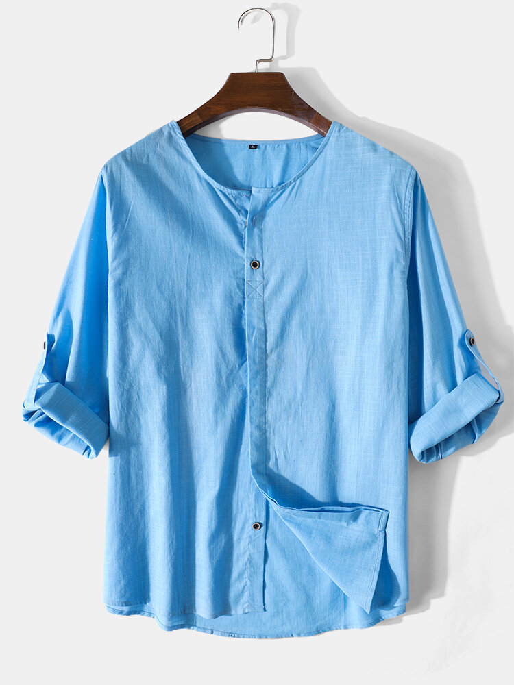 Heren Pure Color Basics katoenen shirts met lange mouwen en mouwlipjes