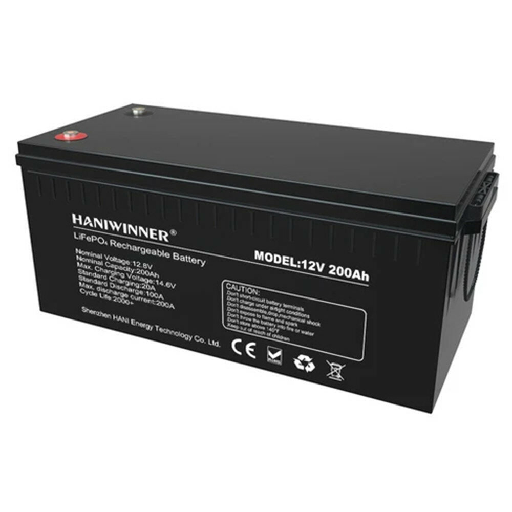 [US Direct] HANIWINNER 12.8V 200Ah LiFePO4 Lithium Battery Pack Backup Power, 2560Wh Energy, 2000+ Cycles, Built-in BMS, Support in Series/Parallel, IP55 Waterproof, Perfect for Replacing Most of Backup Power, RV, Boats, Solar, Off-Grid HD009-12