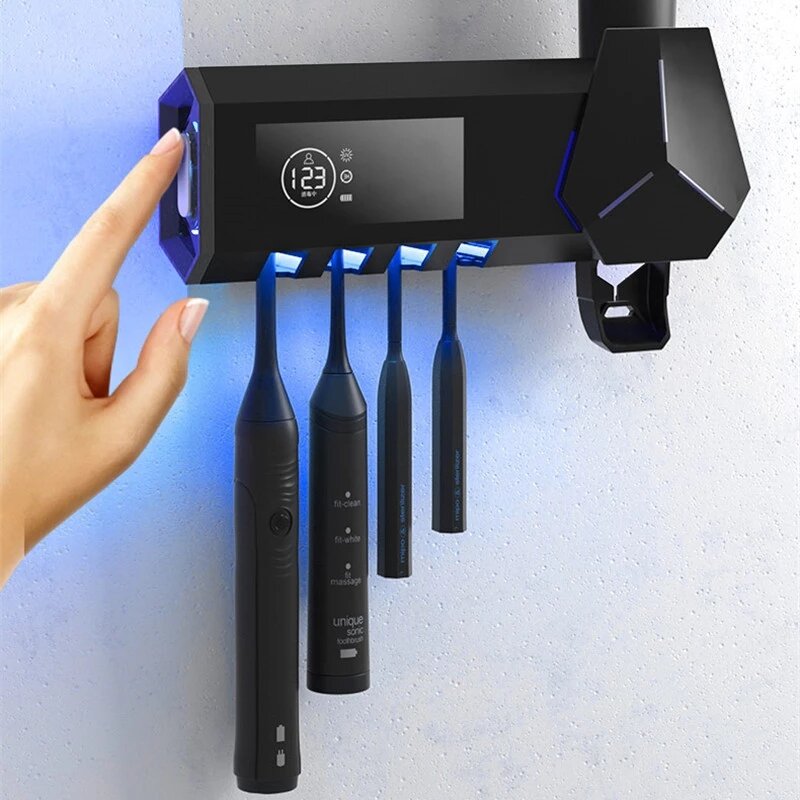 Solar Energy UV Sterilizer Toothbrush Holder Automatic Toothpaste Squeezers Dispenser Wall-mounted B