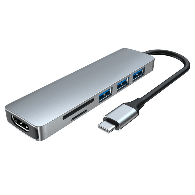 

AD-032 6 in 1 USB C Hub Multiport Adapter Aluminum Dongle with 4K HDMI Output 3 USB 3.0 Ports SD/Micro SD Card Reader fo