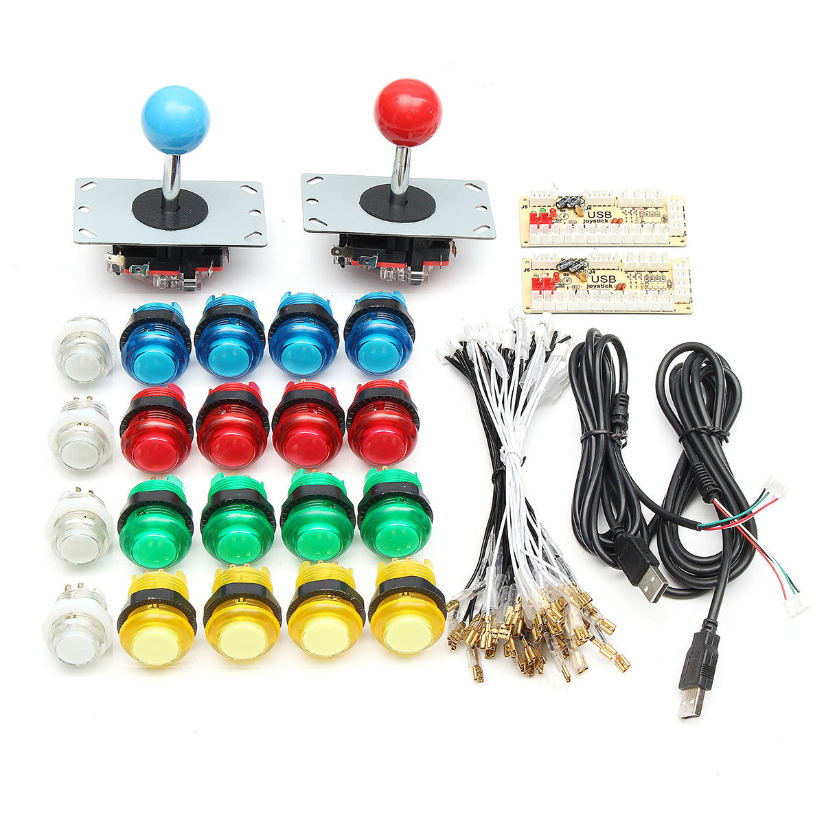 

Полноцветный переключатель Кнопки 2 USB-Encoder 2 Джойстики DIY Набор Blue Red для игрового контроллера Acarde