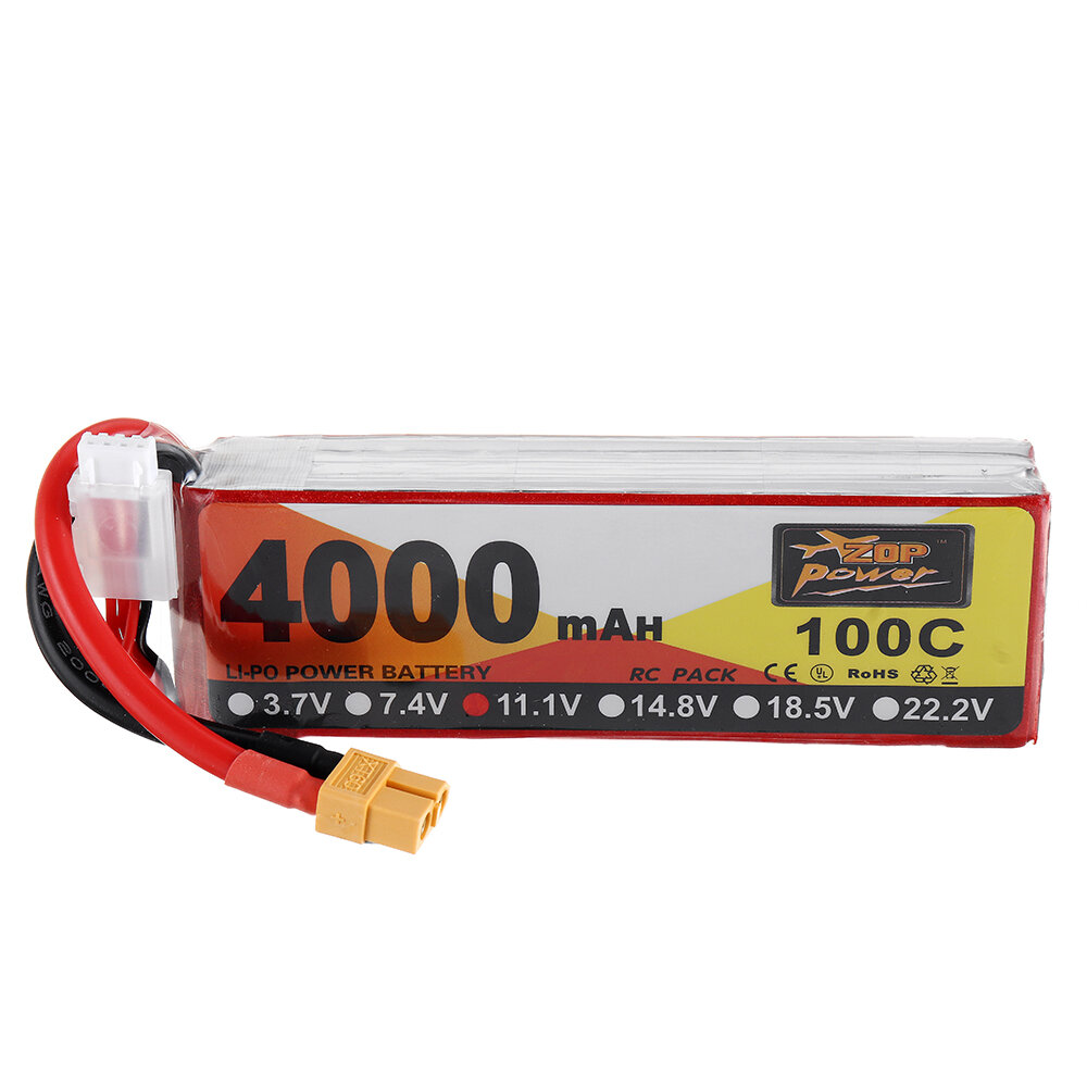 ZOP Power 11.1V 4000mAh 100C 3S Lipo Battery XT60 Plug for RC Racing Drone