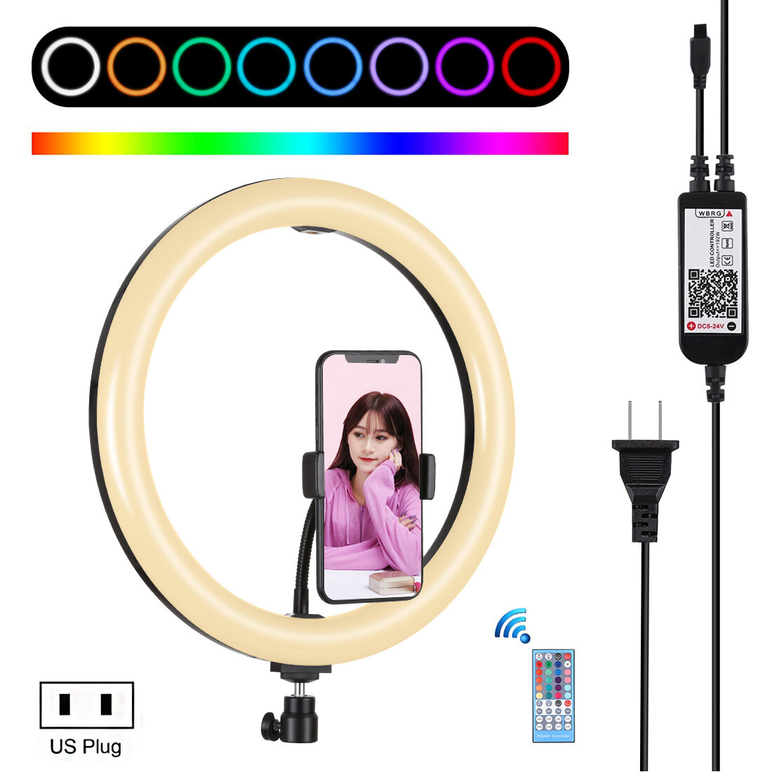 PULUZ PU411 12 Inch 6000-6500k Dimbare LED RGB Video Ring Light met afstandsbediening voor Selfie Vl