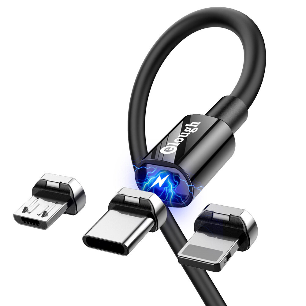 

Elough Magnetic USB-C/Apple Port/Micro USB Plug to USB-A Кабель для быстрой зарядки Шнур для передачи данных длиной 1 м/