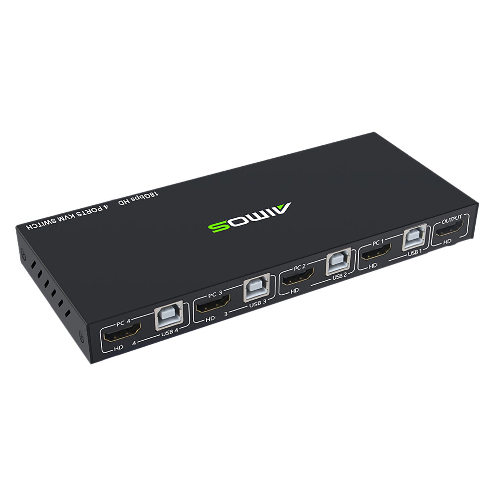 AIMOS HD KVM Switch Box 18 Gbps 4K 60Hz Ultra HD 4 Input 1 Output USB Hub KVM Switcher Splitter voor