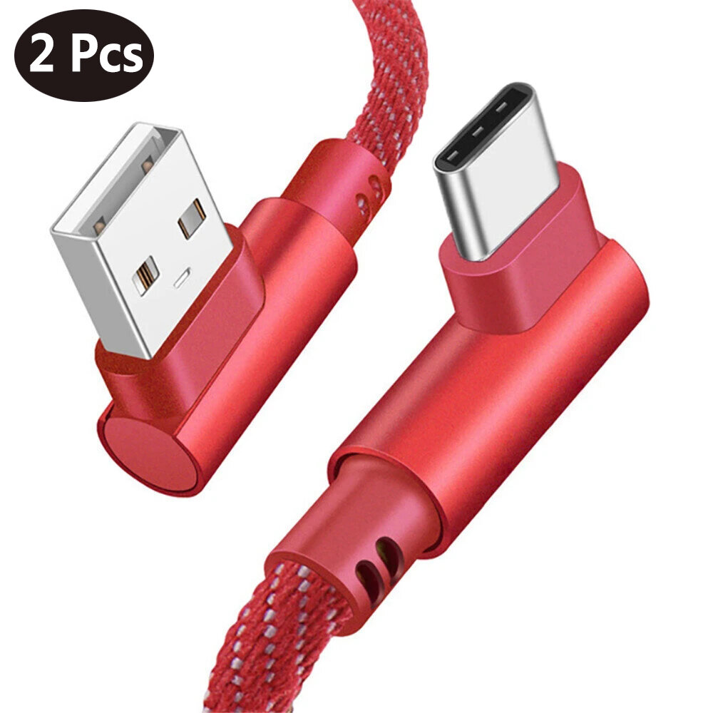 

[2Pcs Red] Bakeey 2.4A USB to USB-C Cable Denim Braided Elbow Fast Charging Data Transmission Cord Line 2m long For Sams