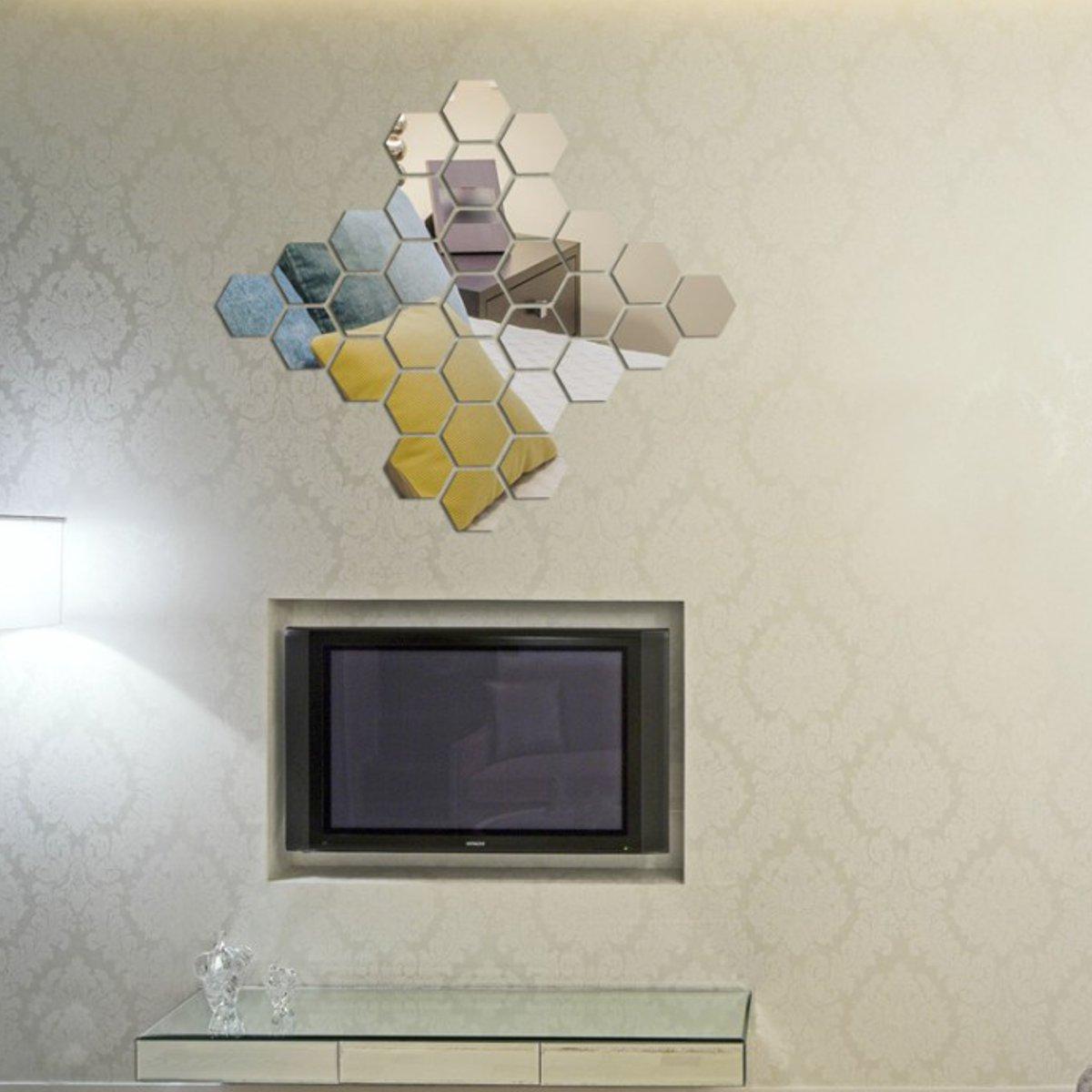 12PCS 3D Spiegel Hexagon Vinyl DIY Verwijderbare Muursticker Art Decal Home Decor