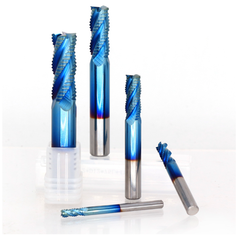 Drillpro 4mm-12mm Blue Nano Coating Roughing End Mill 4 Flute Spiral Carbide End Mill CNC Router Bit End Milling Cutter