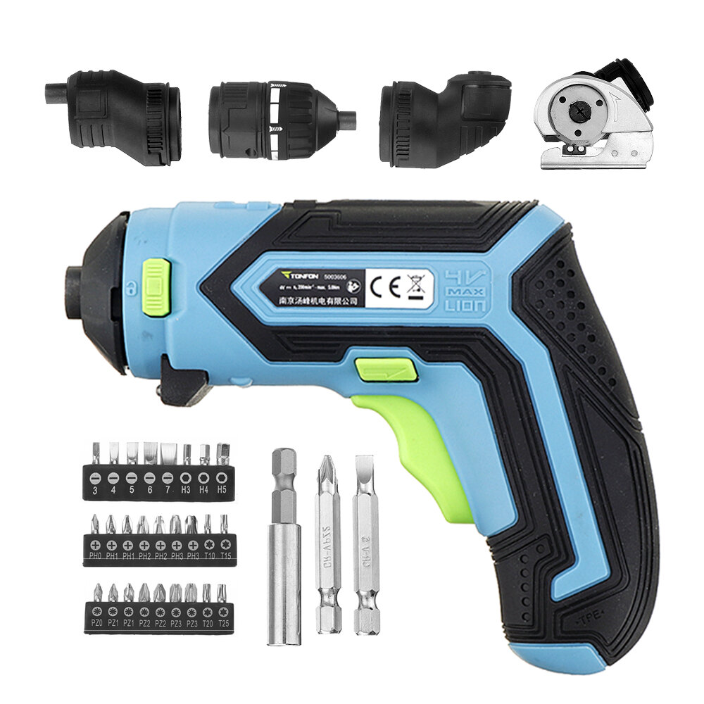 Tonfon 4 In 1 Multifunction 4V Lithium Mini Cordless Electric Screwdriver Electric Cutter Offset Angle Right Angle Adapt
