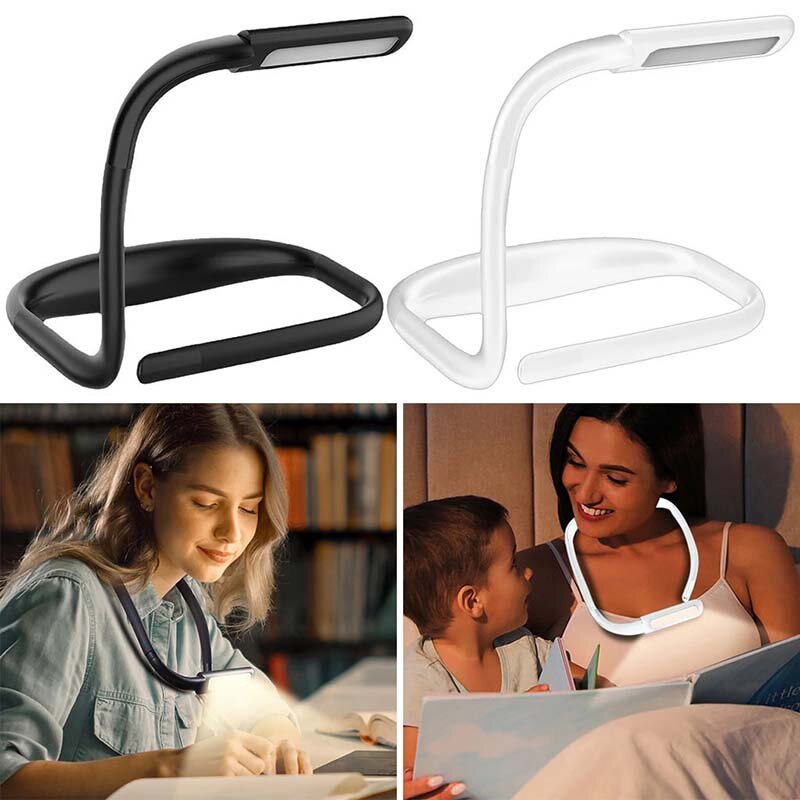 Flexible Neck Reading Light USB Rechargeable Soft Silicone Comfortable Wear Neck Hanging Hug LED Lamp For Running Camping Knitting Student Night Reading Eye Protection