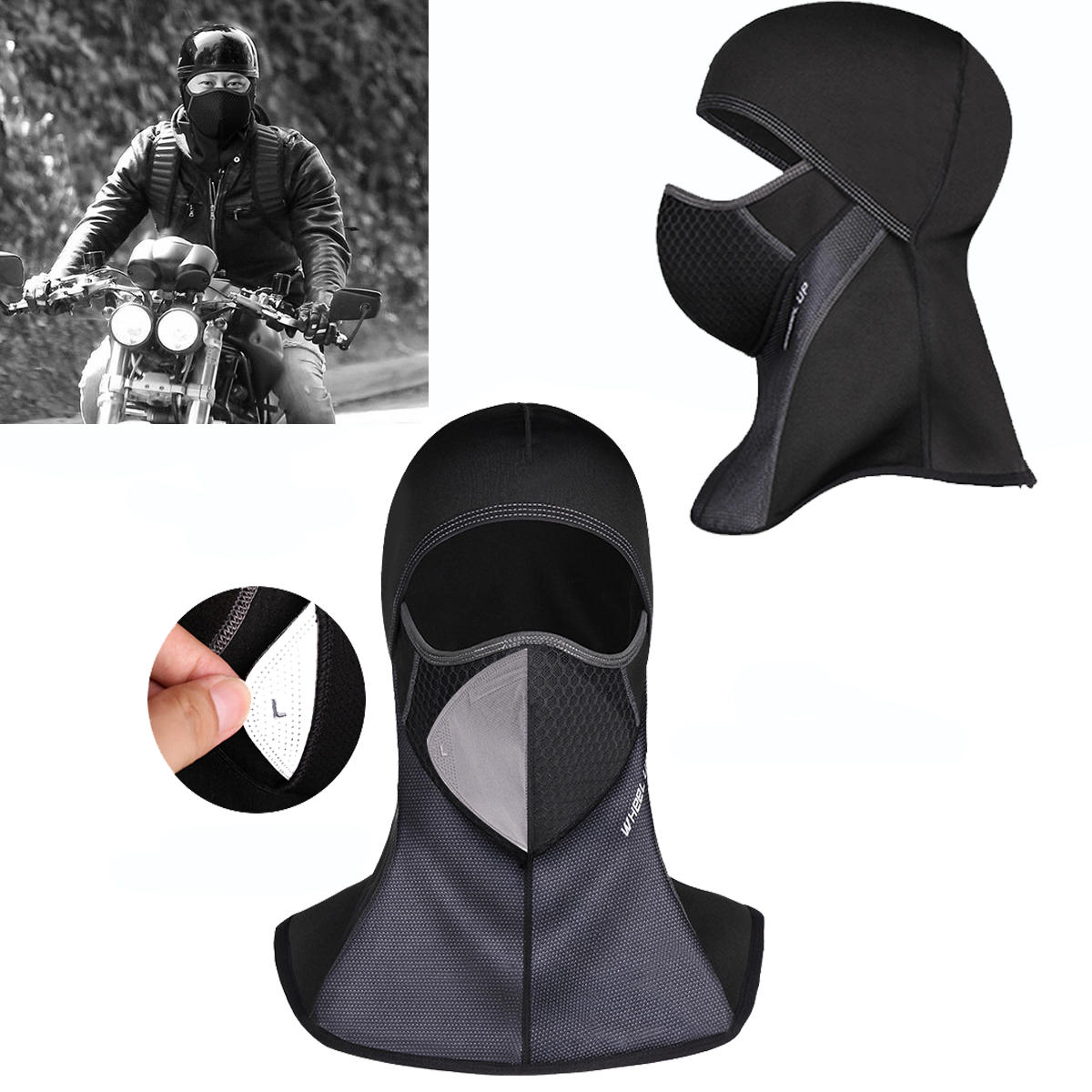 車輪アップ冬ウォームスキーモーターサイクリングサイクリングフェイスマスクヘルメットキャップ防風フリースバラクラバ帽子 от Banggood WW