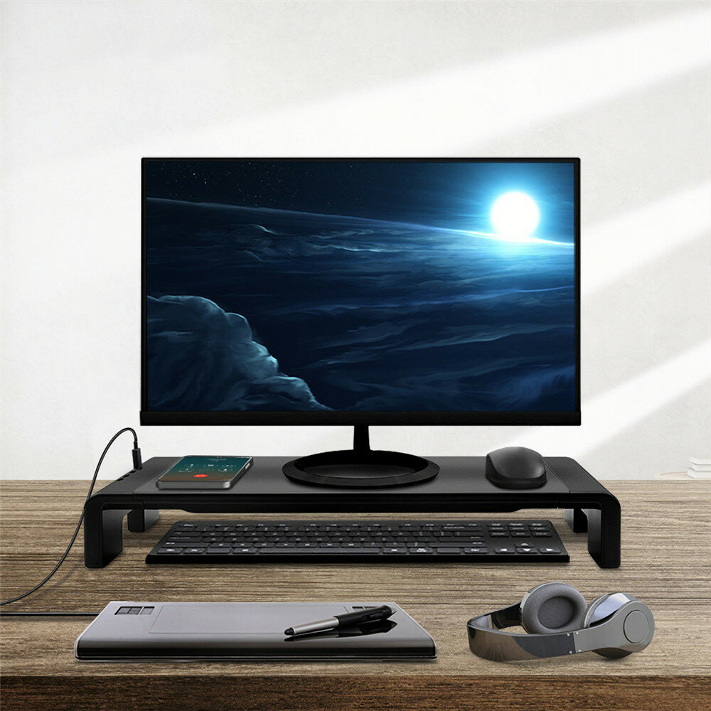 DY1131 Monitor Stand Riser Desktop Computer Laptop Stand Variable Length with 4 Ports USB