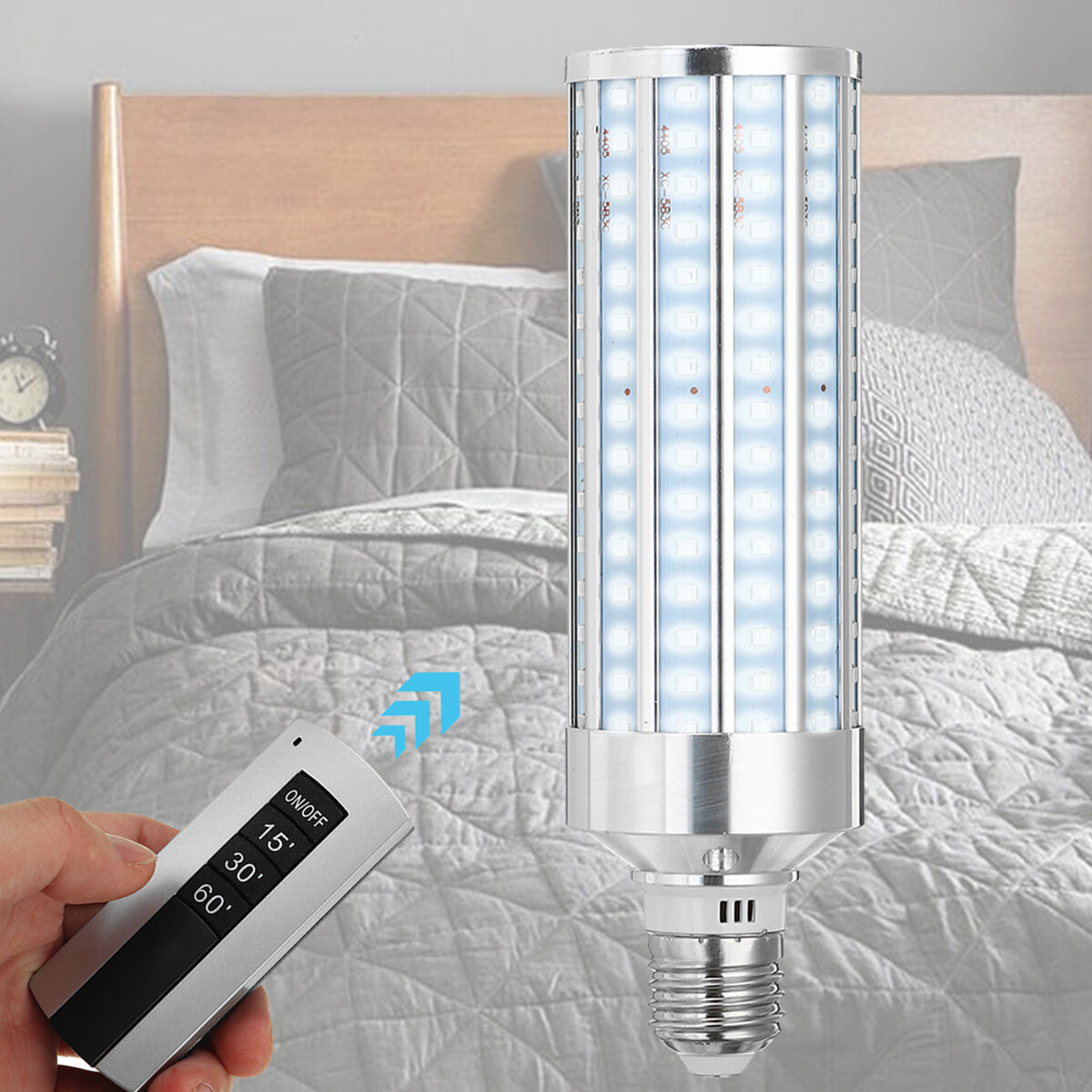 AC85-265V 38W UV Kiemdodende lamp E27 Desinfectie LED-lamp + lamphouder met schakelaar + afstandsbed