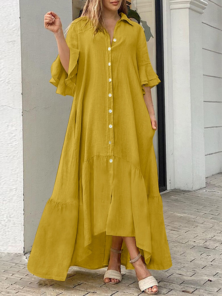 Buy Solid Pleating Leisure Europe Casual Maxi Dress For Women Free ...