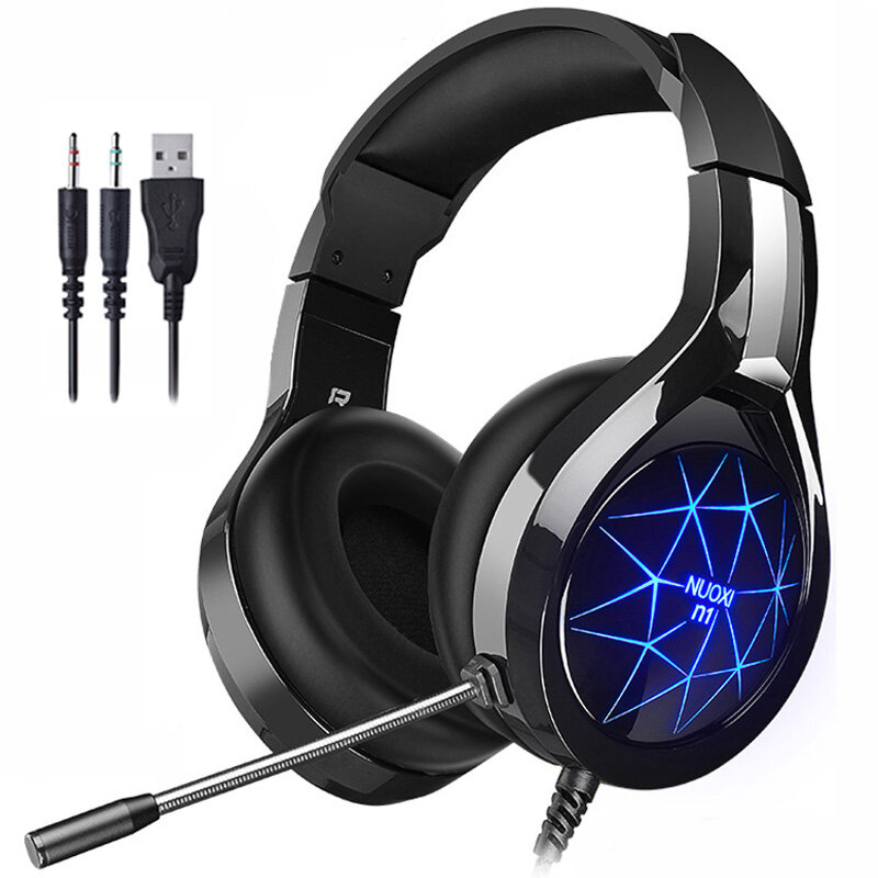 NUOXI N1 Wired Gaming Headphone 50mm Stereo Speaker Noise Cancelling Extended Microphone USB 3.5mm Plug Cool Lighting Ef