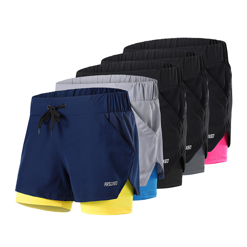 ARSUXEO Мужские спортивные шорты для бега 2-в-1 Быстросохнущие, дышащие Soft Фитнес Спортзал Yoga Велосипедные шорты Брюки