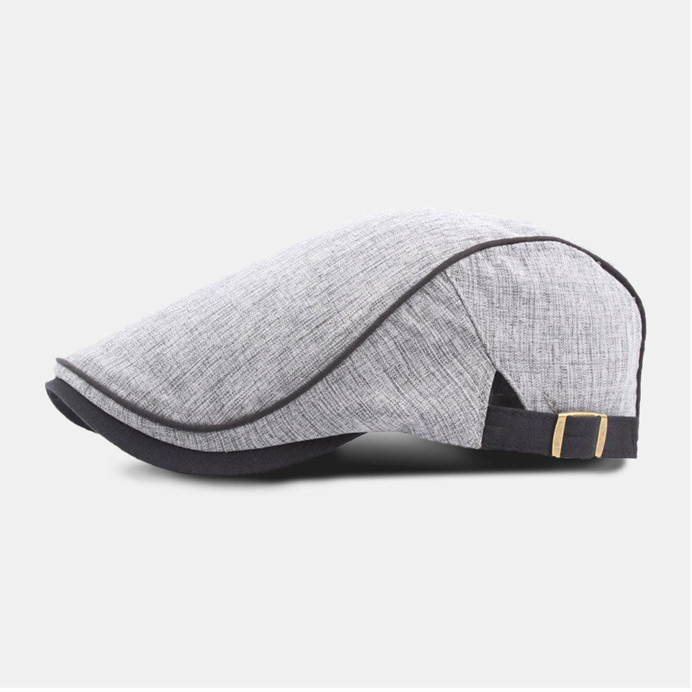 

Men Pinstripe Beret Cap Cotton Linen Adjustable British Fashion Sunshade Newsboy Cap Flat Hat