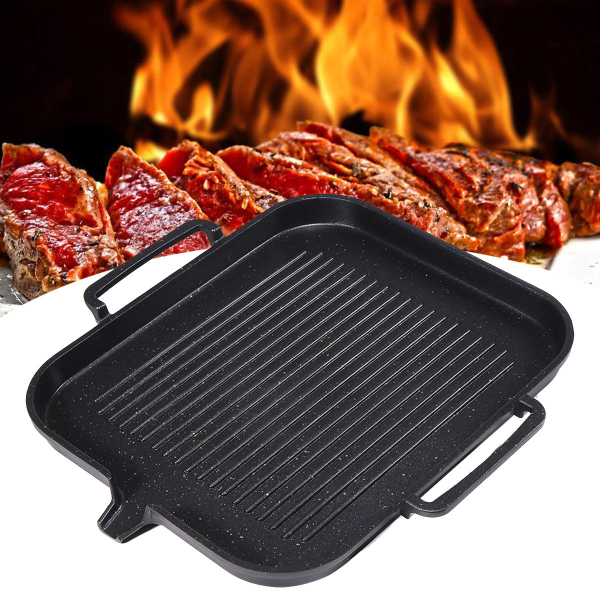 2-4 People BBQ Barbecue Aluminum Frying Grill Pan Plate Non Stick Coating Cookware Induction Cooking