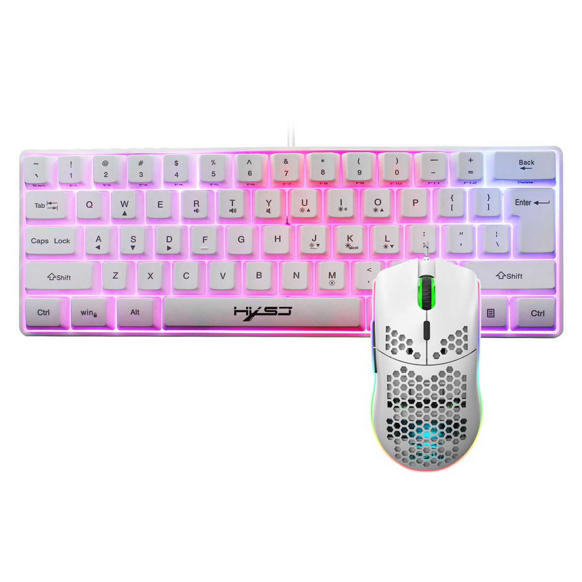 

HXSJ Wired Keyboard + Mouse Set 61 Keys Gaming Keyboard LED Backlit Membrane Keyboard 6400DPI Honeycomb Hollow RGB Gamer