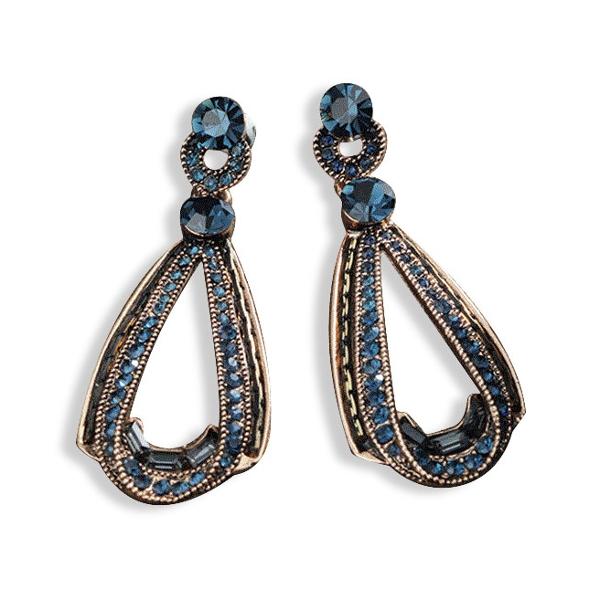 Women's Vintage Crystal Sapphire Dangle Gold Drop Earrings