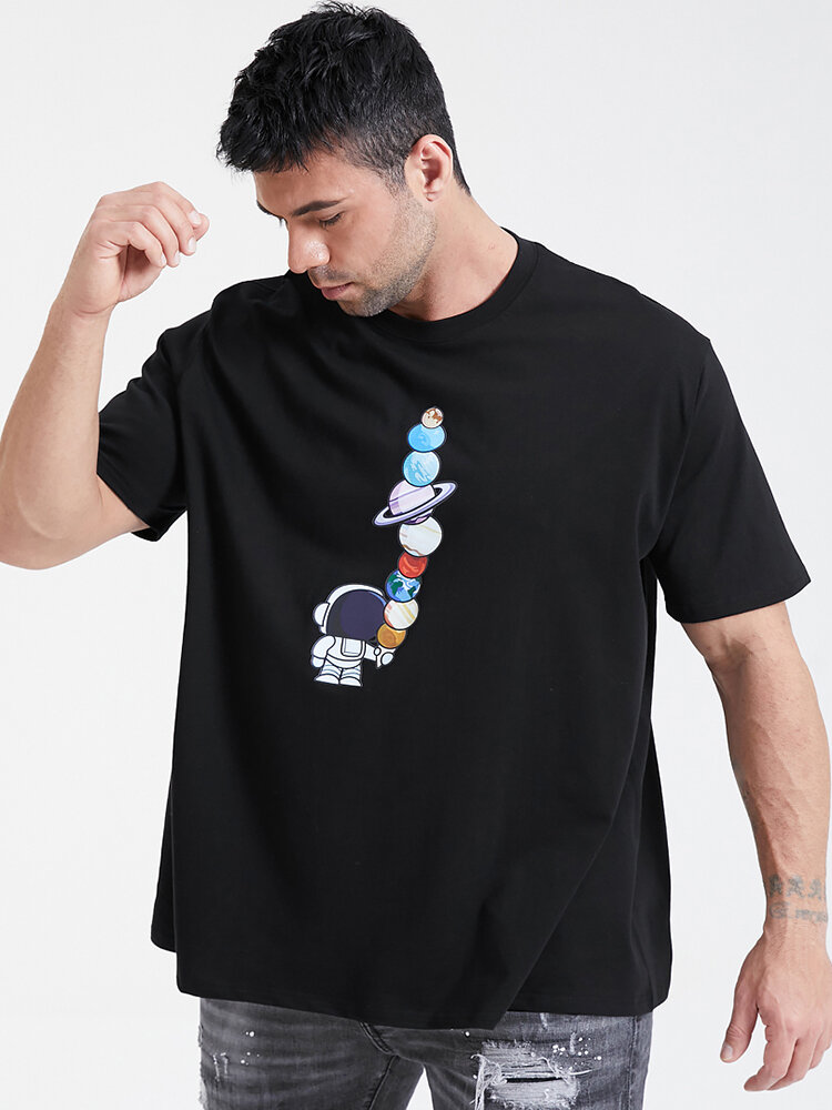 T-shirt met korte mouwen voor heren, cartoonijs en astronautenprint in katoen Plus