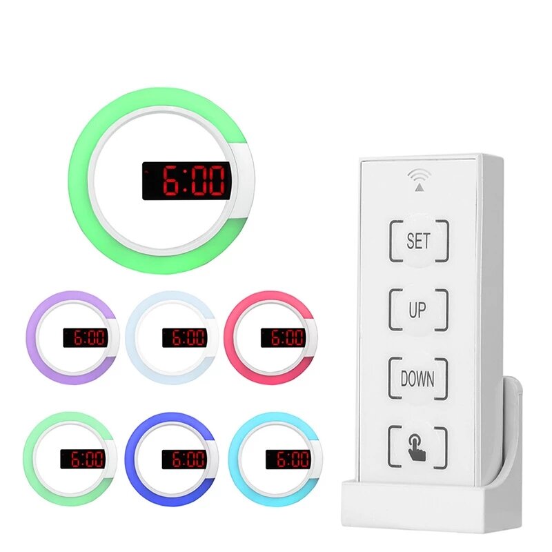 TS-S24 7 Color RGB LED Light Mirror Mollow Wall Clock with Remote Control Creative Wall Hanging Digital Clock with Alarm