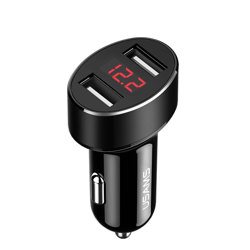 

USAMS US-CC045 2.1A 2Ports USB Car Charger With LED Display For iphone X 8/8Plus Samsung S8 6