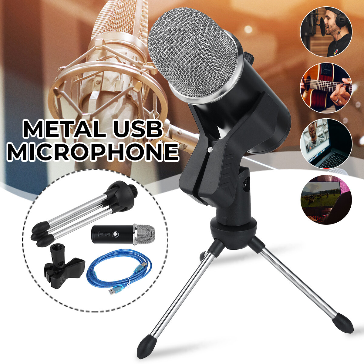 

Bakeey V9 USB Condenser Professional Microphone with Stand for Computer Recording PC Live