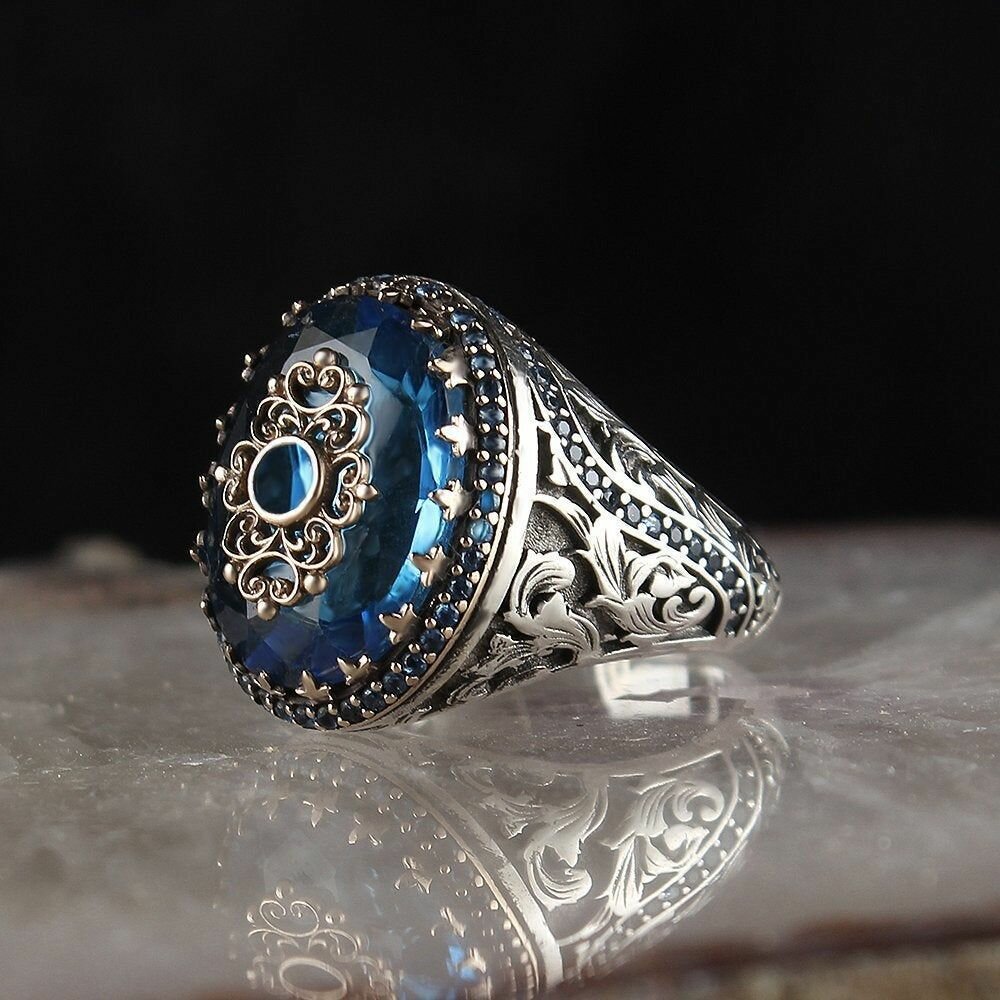

JASSY 1 шт. Винтаж кольцо из сплава синего циркона с гравировкой Шаблон