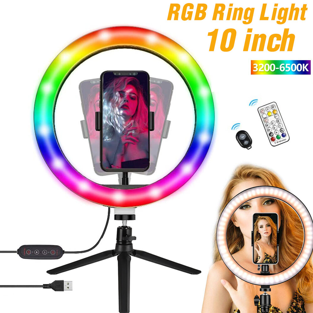 10 inch LED-ringvullicht 26 Colorful RGB-modi Desktop-statiefstandaard Live Selfie-houder met USB-vo