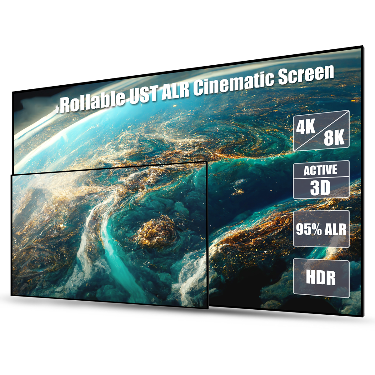 AWOL 100Inch ALR Projector Cinematic Screen UST 16:9 170° Viewing Angle Ambient 95% Ceiling Light Giant Cinema Screen