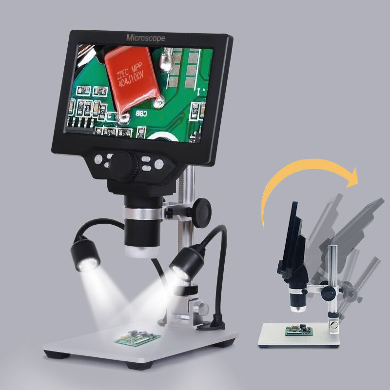 Microscópio digital MUSTOOL G1200D 12 MP 7 polegadas grande tela colorida base grande LCD Display 1-1200X contínuo com l