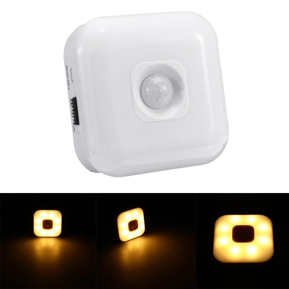 

1W USB перезаряжаемый 8 LED PIR Движение Датчик Ночной свет Теплый белый / белый Шкаф для шкафа Лампа
