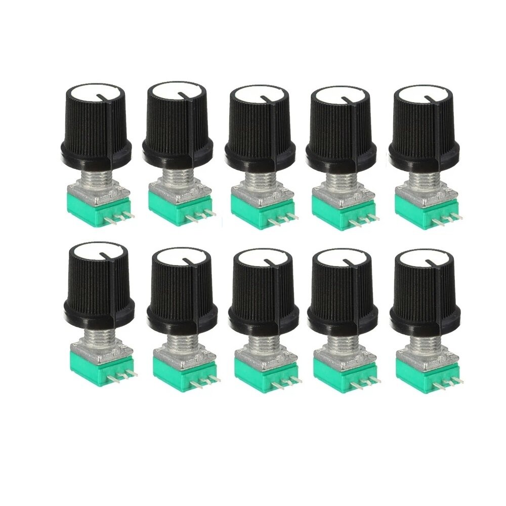 

10PCS 6mm 3 pin 3P Knurled Shaft Single Linear B Type 5K 10K B20K B50K B100K B500K ohm Rotary Potentiometer Knob with Wh