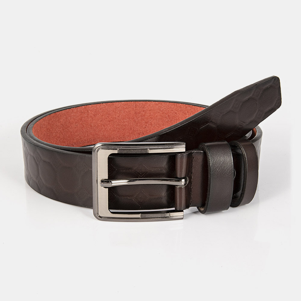 Men Polygonal Dark Pattern Square Pin Buckle Business Casual Leather Belt