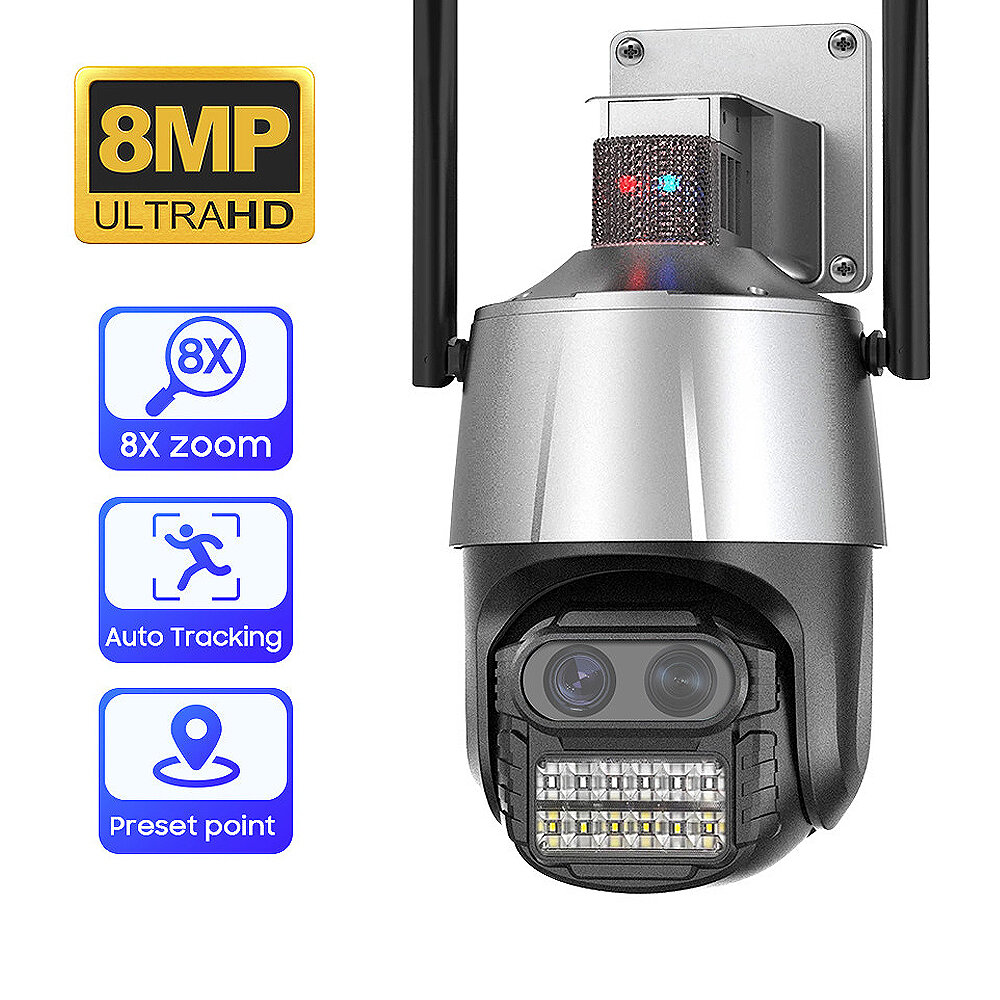 4MP+4MP Dual-lens 8MP IP-beveiligingscamera Draadloze verrekijker 8X Zoomcamera Automatische trackin