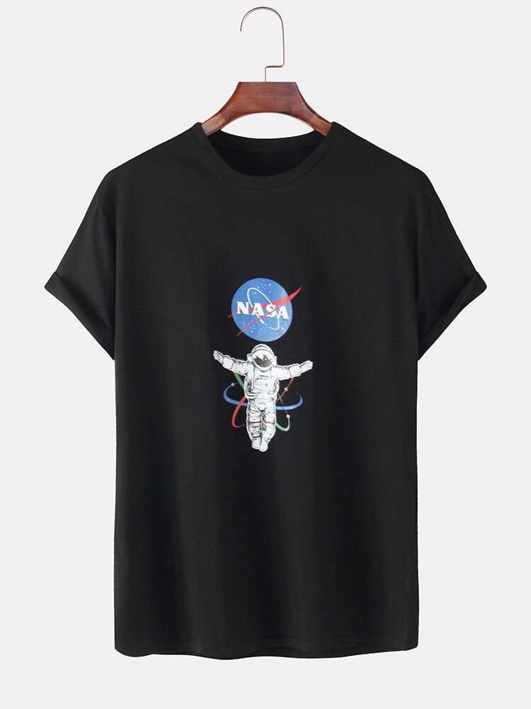 100 Cotton Astronaut Print Round Neck Short Sleeve Breathable T Shirts