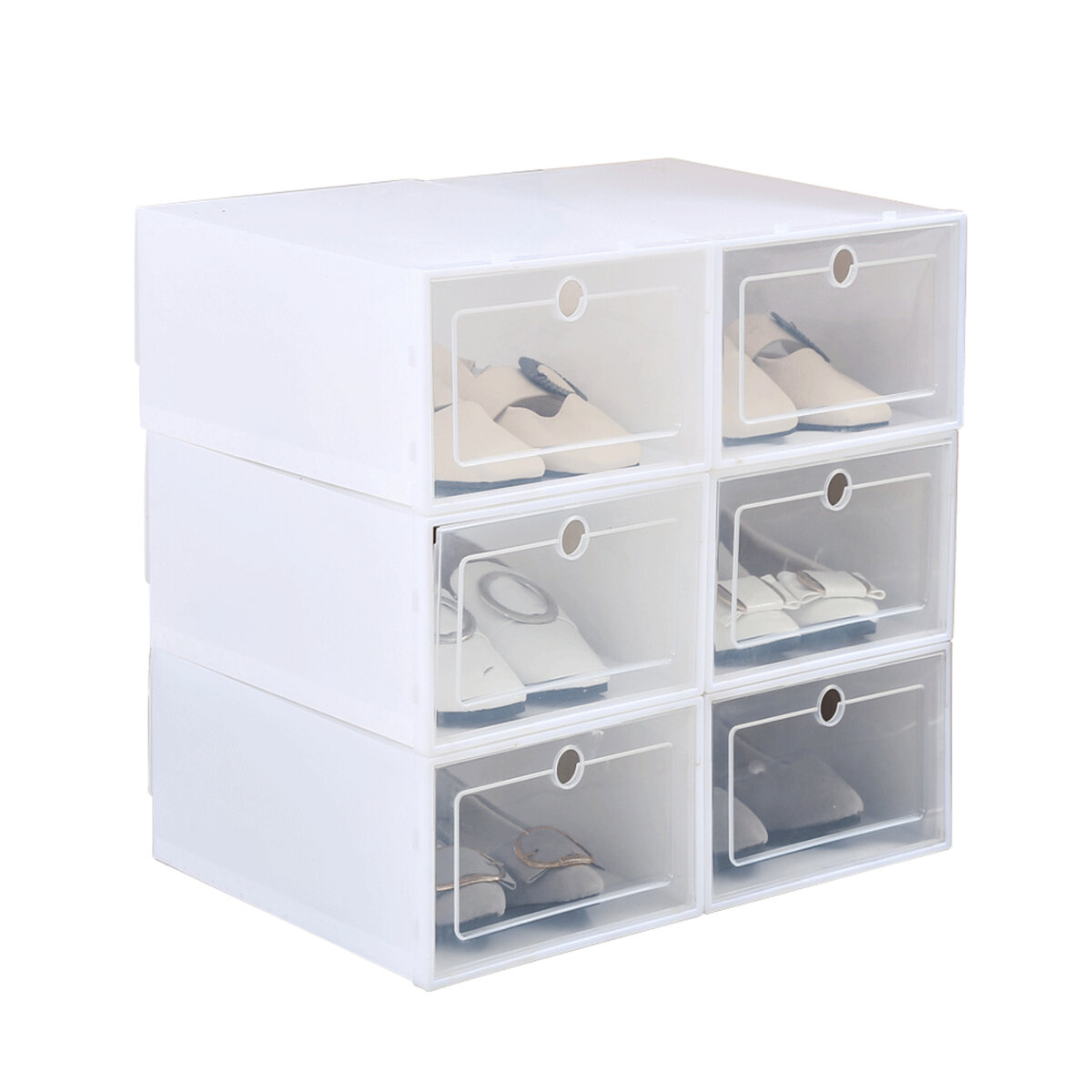 6Pcs Plastic Shoebox Drawer Shoes Storage Box Stackable Case Tidy Display Shoes Organizer