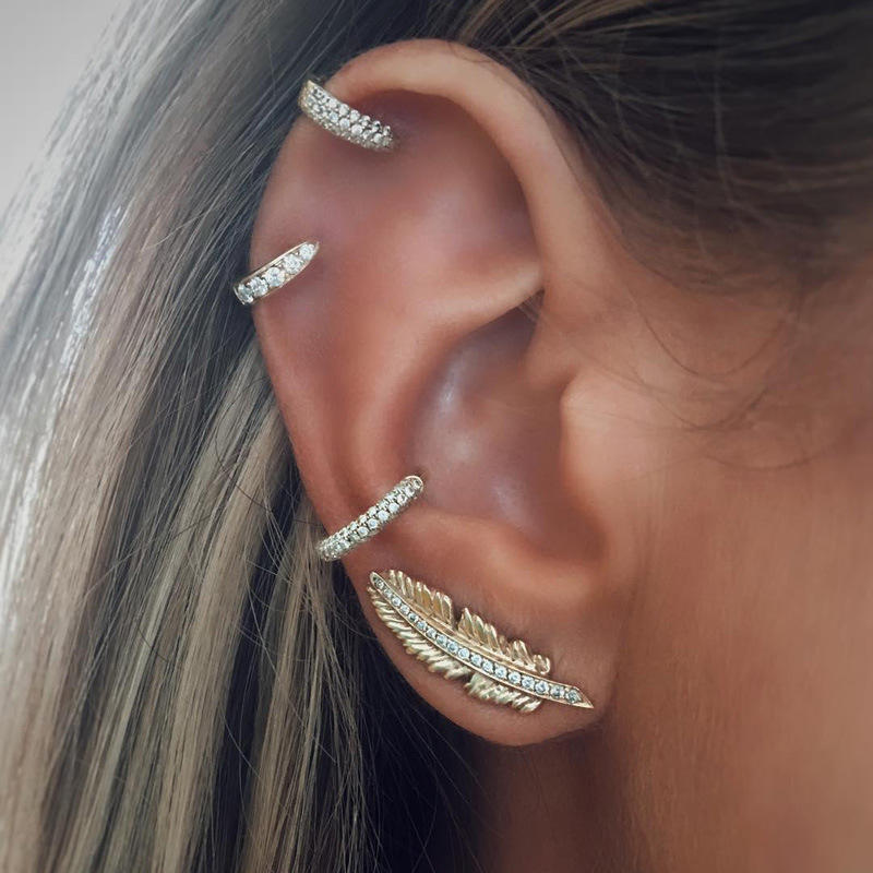 

4Pcs Rhinestones Earring Set Gold Ear Clip Leaf Ear Stud