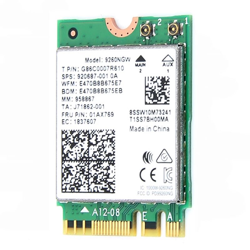 

Dual Band Wireless For Intel 9260 WiFi Card 9260NGW 9260AC NGFF M.2 1.73Gbps 802.11ac Bluetooth 5.0 Wlan Network Adapter