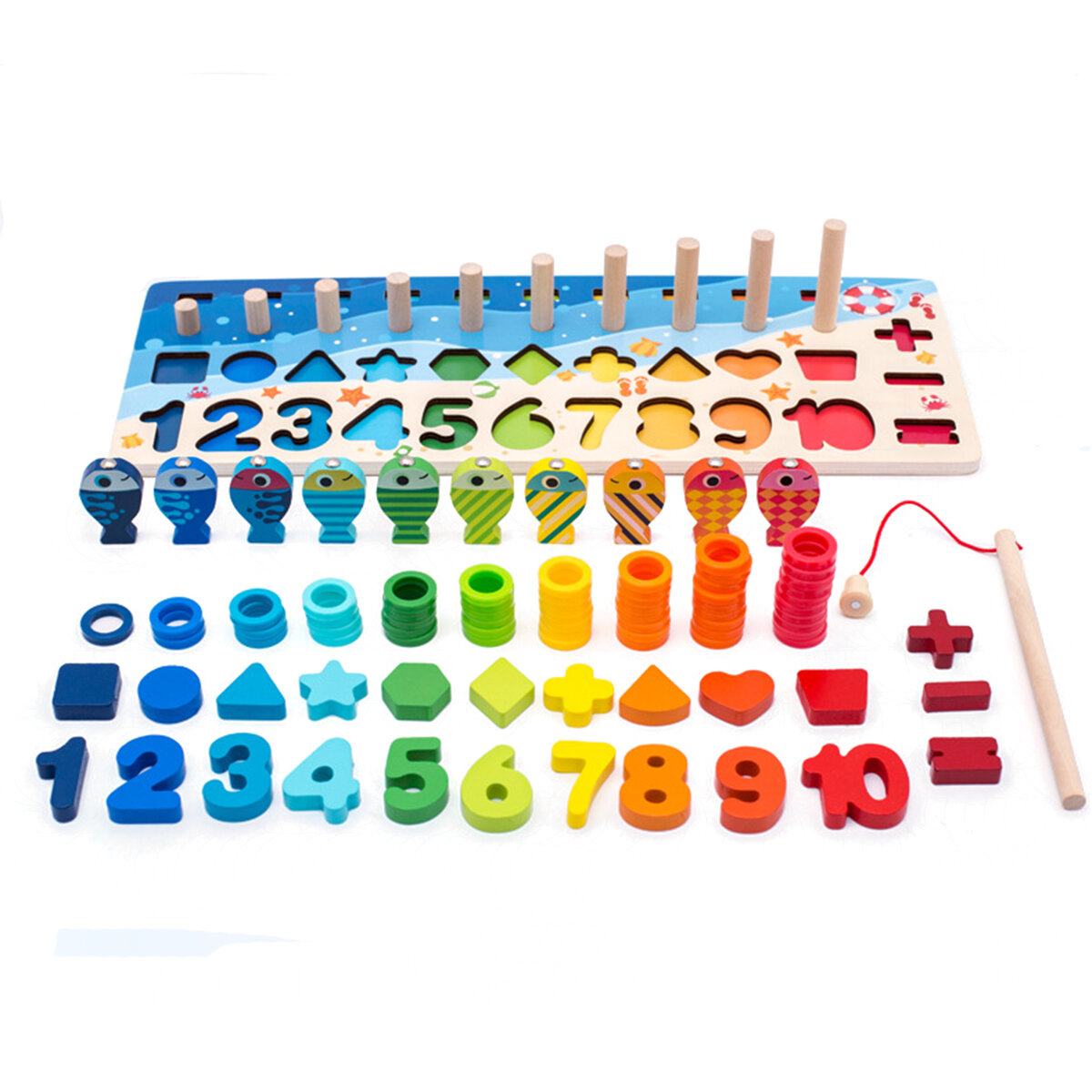 Math Fishing Board Preschool Wooden Toys Count Numbers Matching Digital Shape Cognition Early Educational Toys For Child